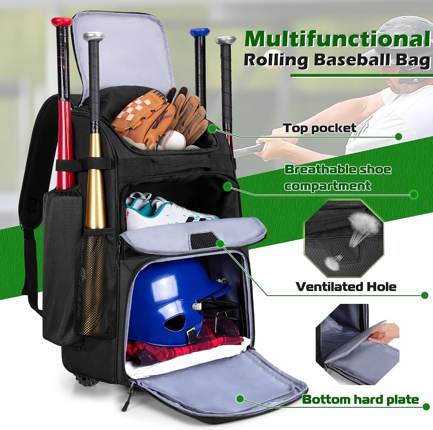 Rolling Baseball Backpack With - Heavy Equipment Usa recension och pris